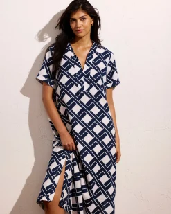Padma Polo Neck Linen Blend Dress Geometrica Print