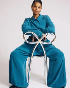 Palais Cooling Cupro Wide Leg Pant Blue Beetle