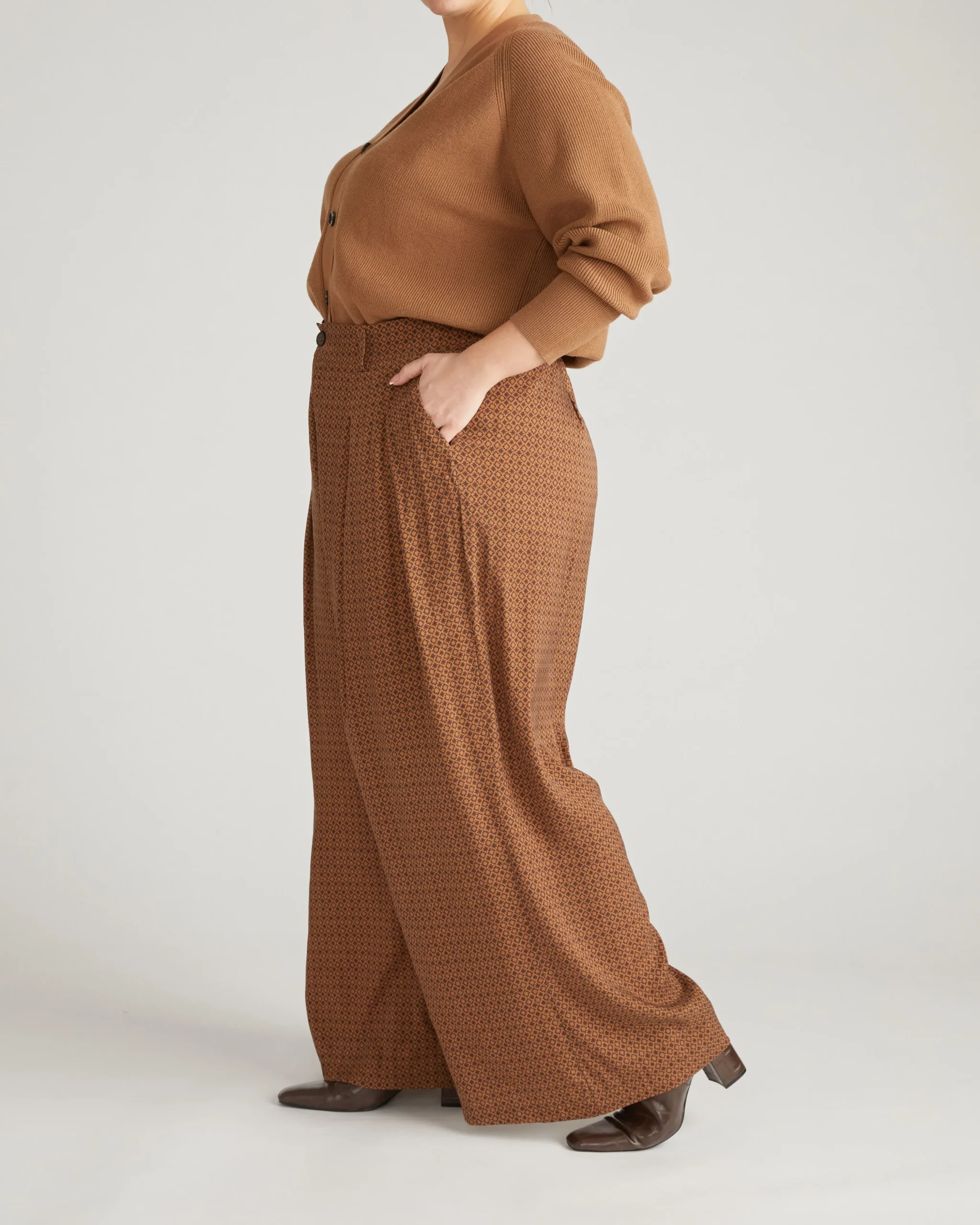 Palais Cooling Cupro Wide Leg Pant Brown Hacienda Print