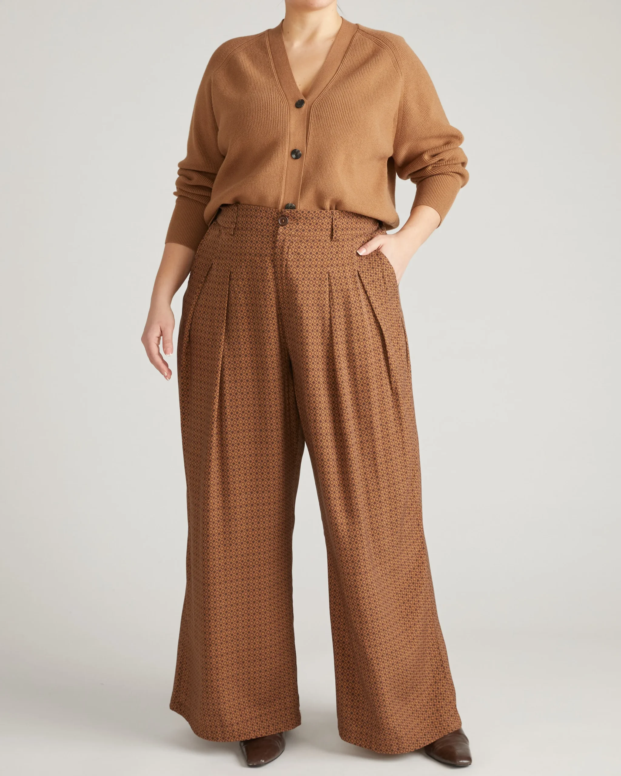Palais Cooling Cupro Wide Leg Pant Brown Hacienda Print