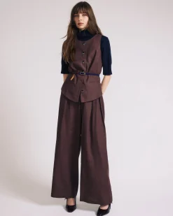 Palais Stretch Linen Blend Wide Leg Pant Sophisticated Brown