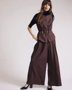 Palais Stretch Linen Blend Wide Leg Pant Sophisticated Brown