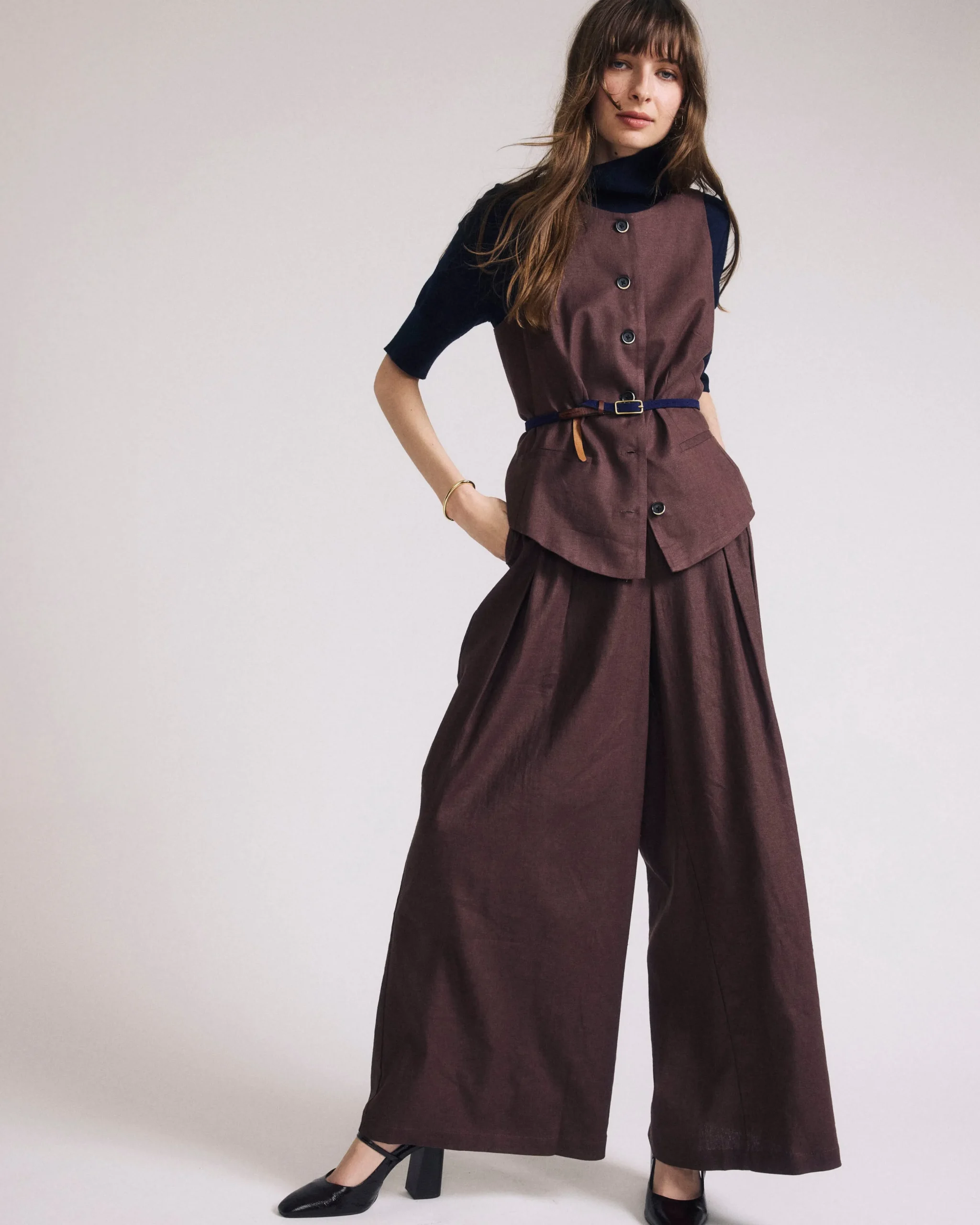 Palais Stretch Linen Blend Wide Leg Pant Sophisticated Brown