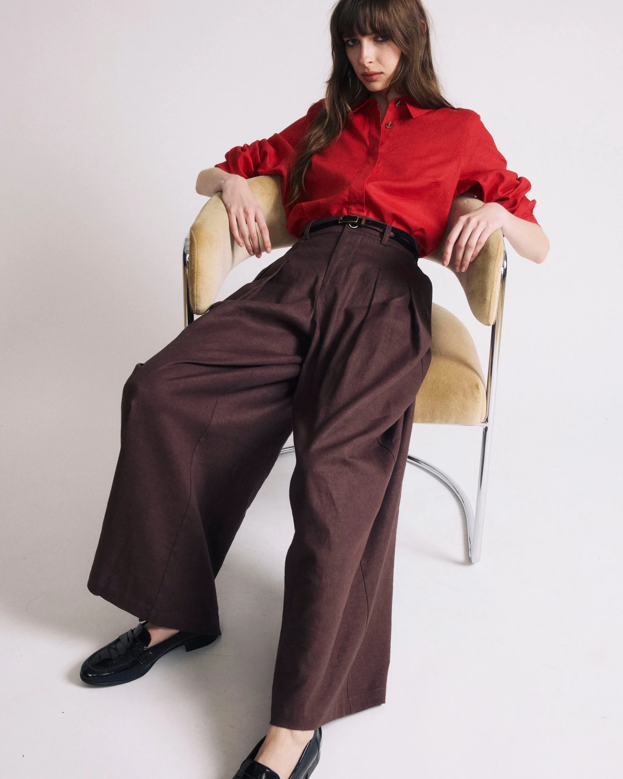 Palais Stretch Linen Blend Wide Leg Pant Sophisticated Brown