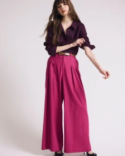 Palais Stretch Linen Blend Wide Leg Pant Hyper Pink