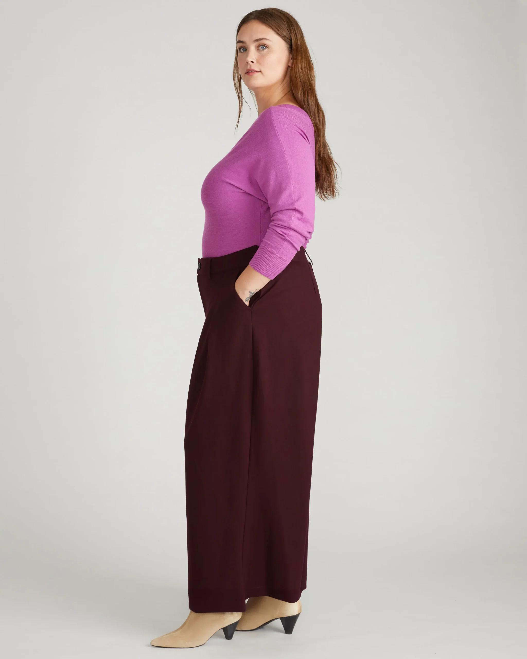 Palais Wide Leg Ponte Pants Black Cherry
