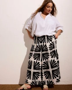 Palazzo Cargo Linen Blend Pant Ink Bloom Print