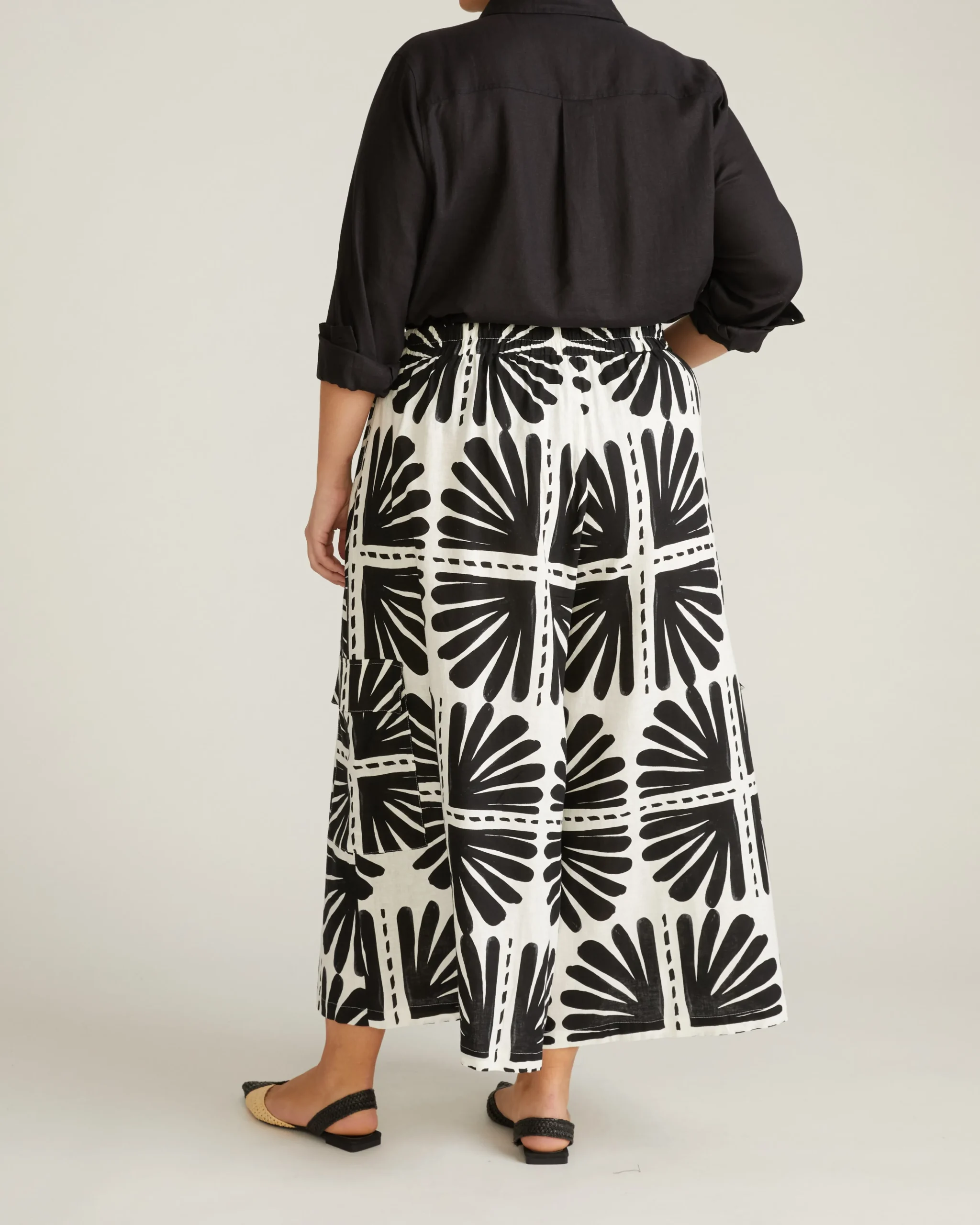 Palazzo Cargo Linen Blend Pant Ink Bloom Print