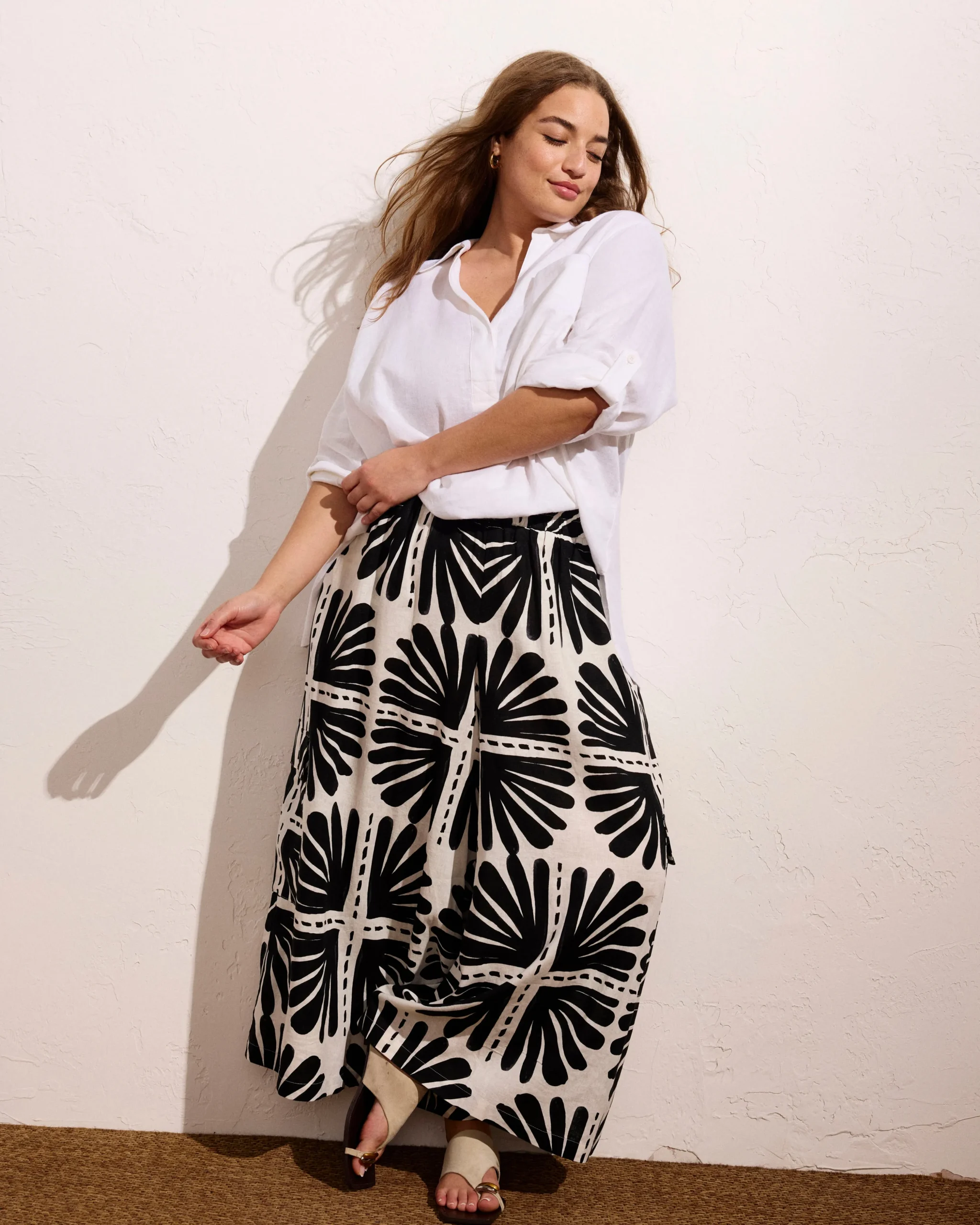 Palazzo Cargo Linen Blend Pant Ink Bloom Print