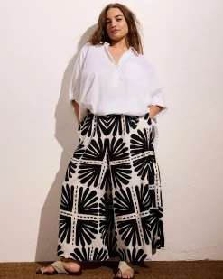 Palazzo Cargo Linen Blend Pant Ink Bloom Print