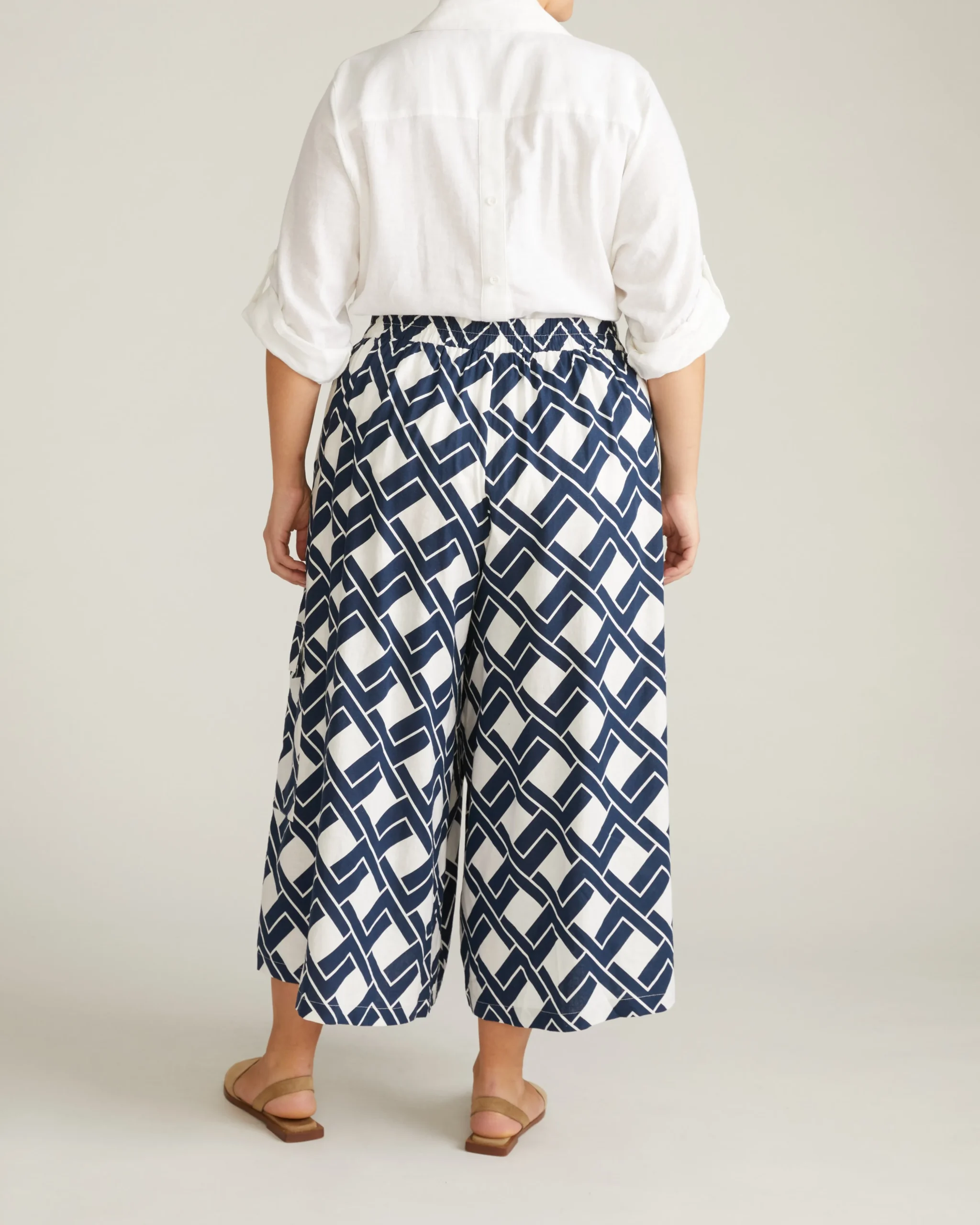 Palazzo Cargo Linen Blend Pant Geometrica Print