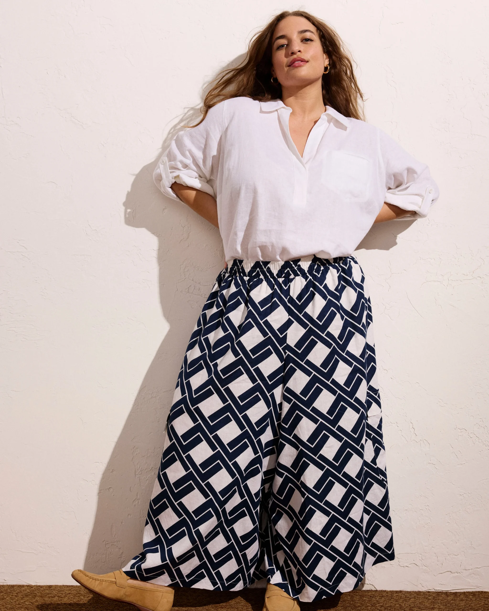 Palazzo Cargo Linen Blend Pant Geometrica Print