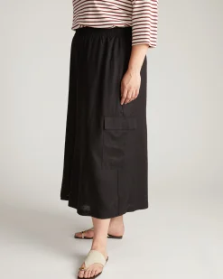 Palazzo Cargo Linen Blend Pant Black