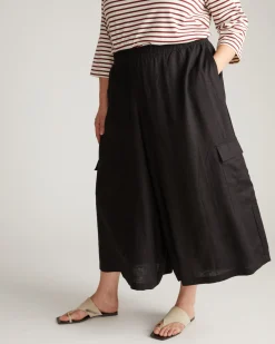 Palazzo Cargo Linen Blend Pant Black