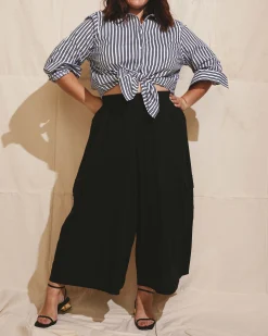 Palazzo Cargo Linen Blend Pant Black