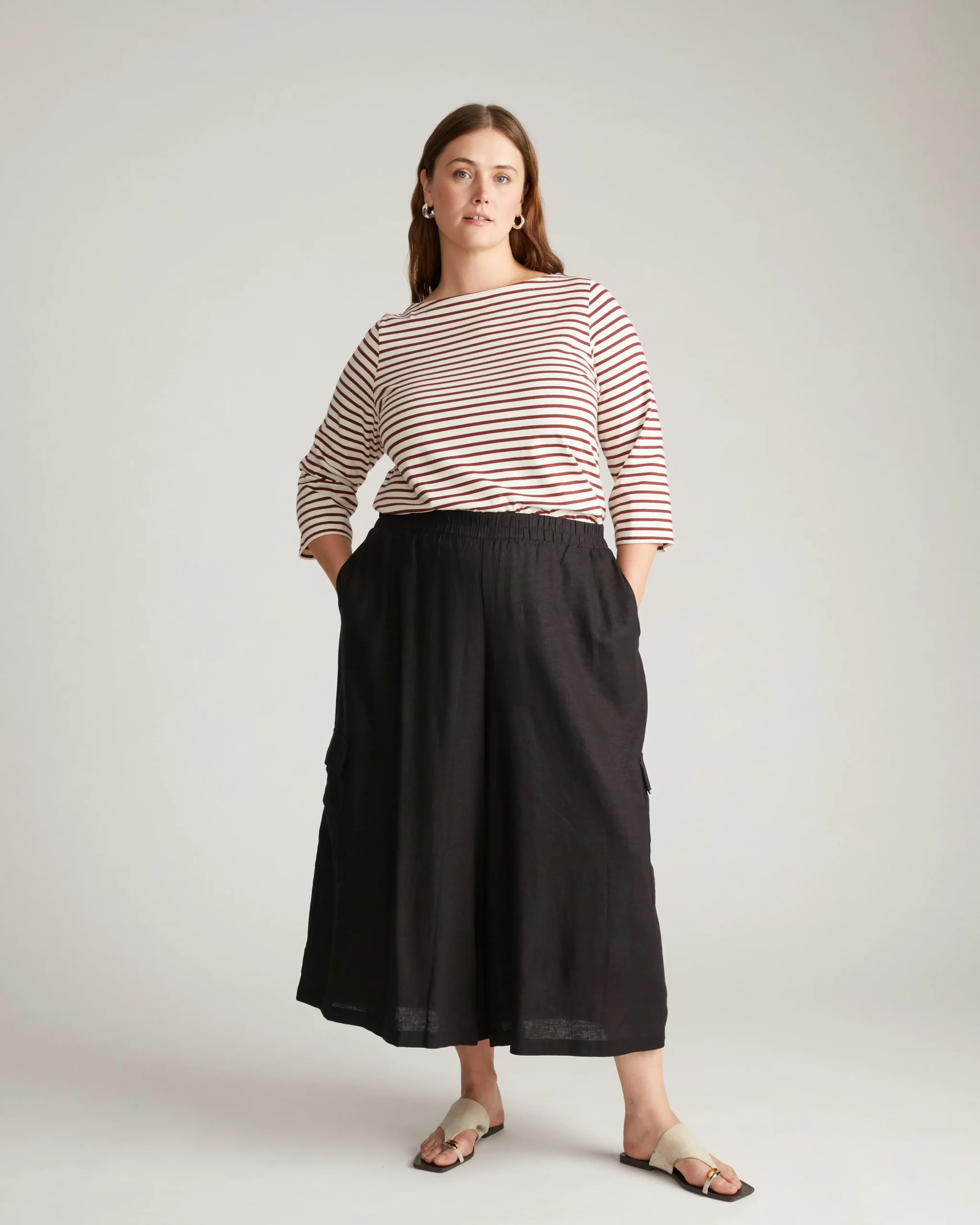 Palazzo Cargo Linen Blend Pant Black