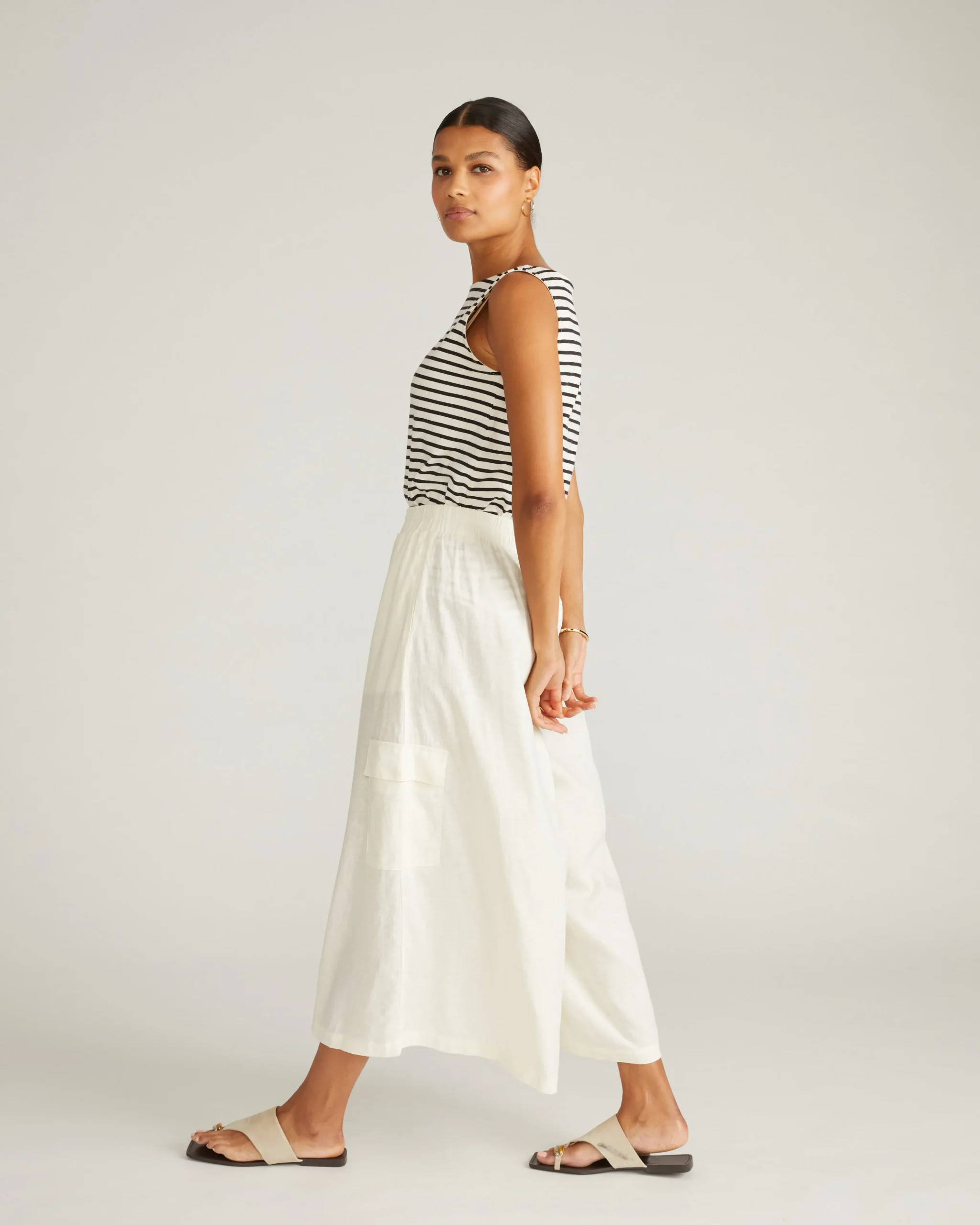 Palazzo Cargo Linen Blend Pant Natural White