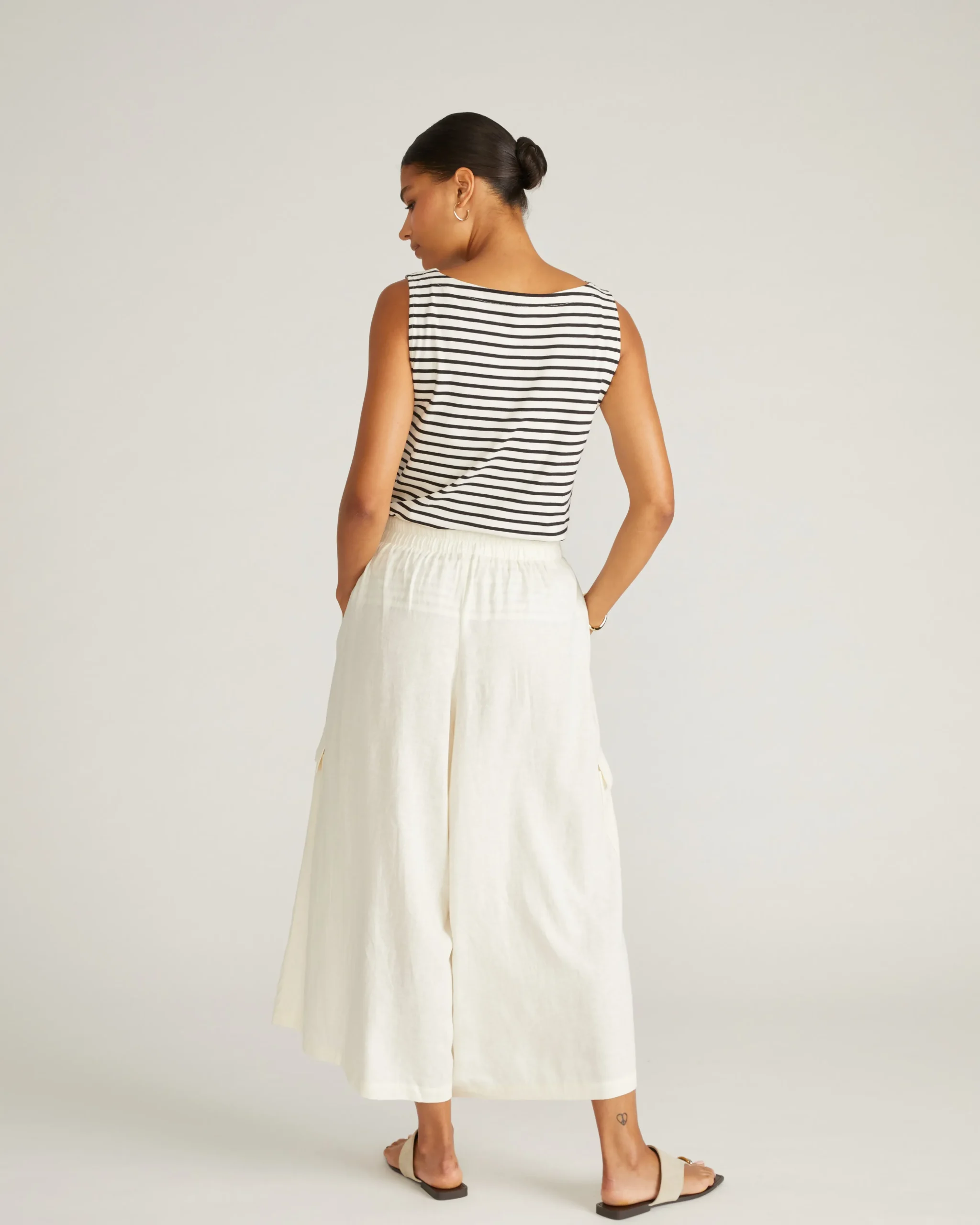 Palazzo Cargo Linen Blend Pant Natural White