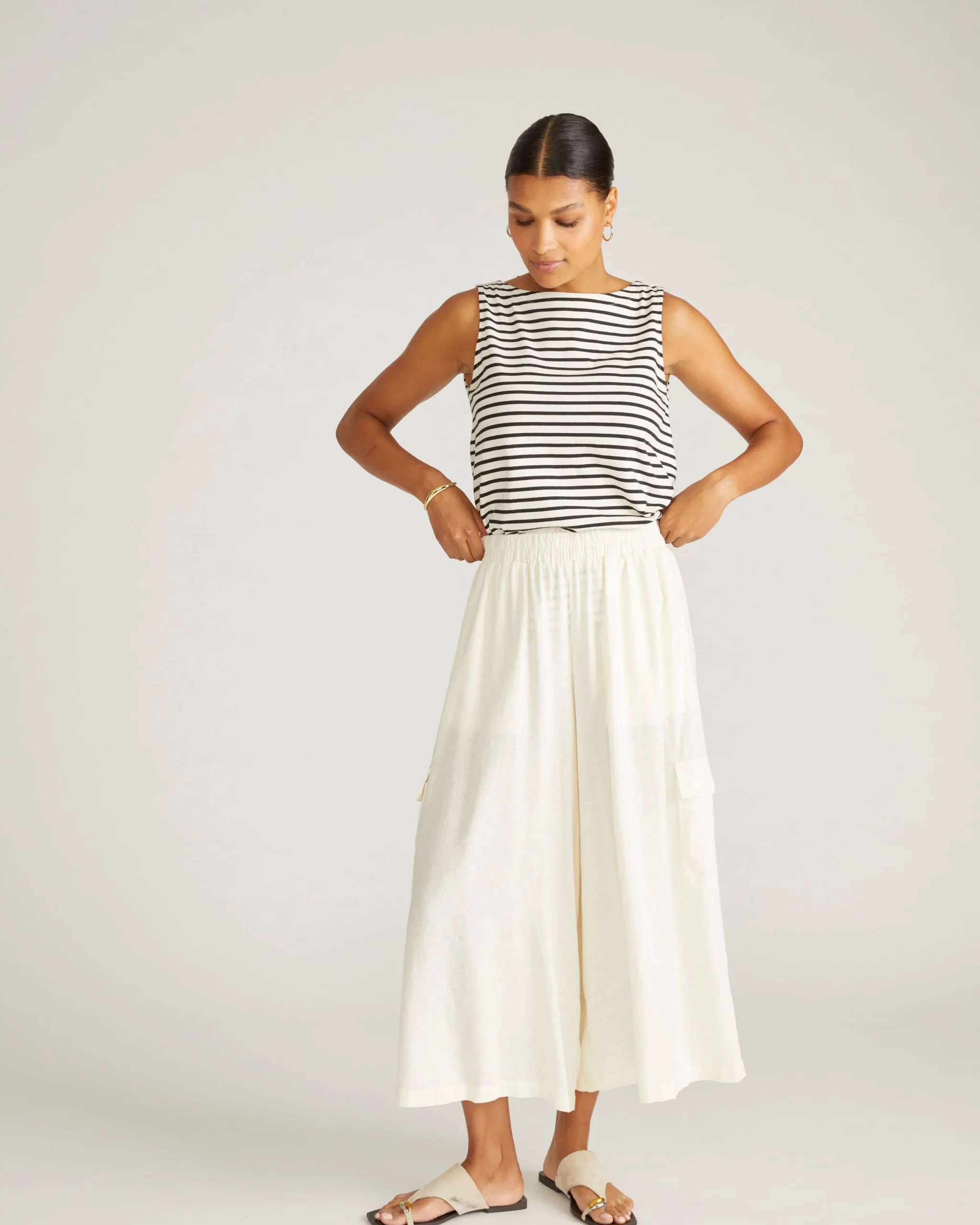Palazzo Cargo Linen Blend Pant Natural White
