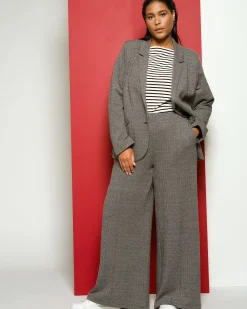 Pam Pintuck Wide Leg Ponte Pants Herringbone Tweed