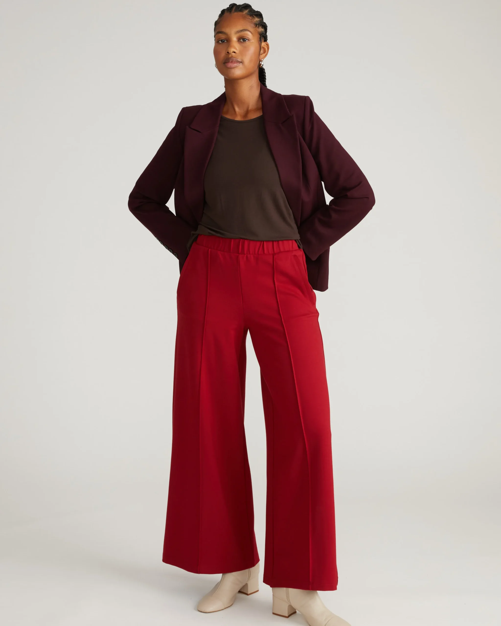 Pam Pintuck Wide Leg Ponte Pants Garnet