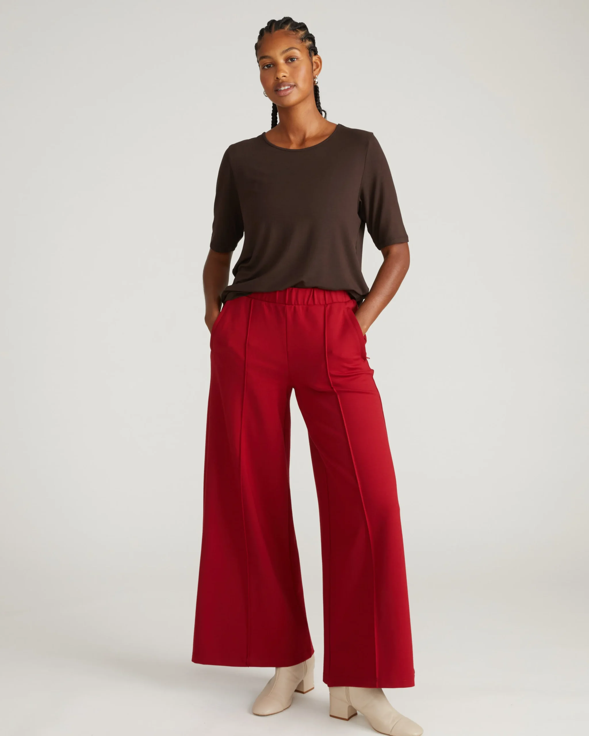 Pam Pintuck Wide Leg Ponte Pants Garnet