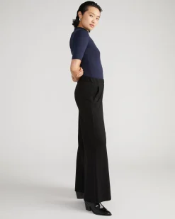 Pam Pintuck Wide Leg Ponte Pants Black