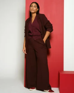 Pam Pintuck Wide Leg Ponte Pants Black Cherry