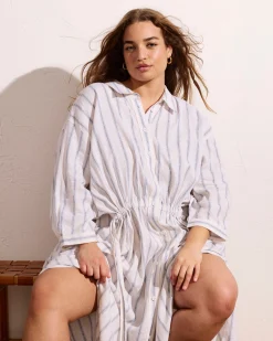 Paros Drawstring Linen Blend Shirtdress Mayfair Stripe