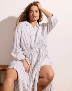 Paros Drawstring Linen Blend Shirtdress Mayfair Stripe