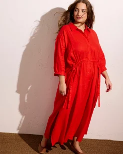 Paros Drawstring Linen Blend Shirtdress Shoreline Sunset