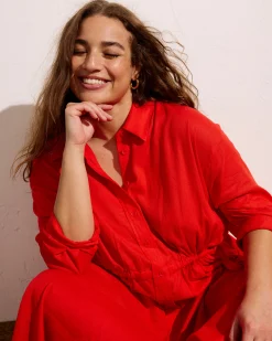 Paros Drawstring Linen Blend Shirtdress Shoreline Sunset