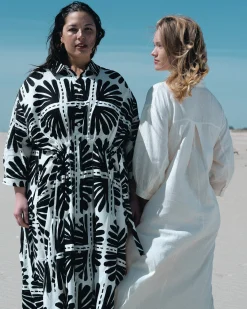 Paros Drawstring Linen Blend Shirtdress Ink Bloom Print