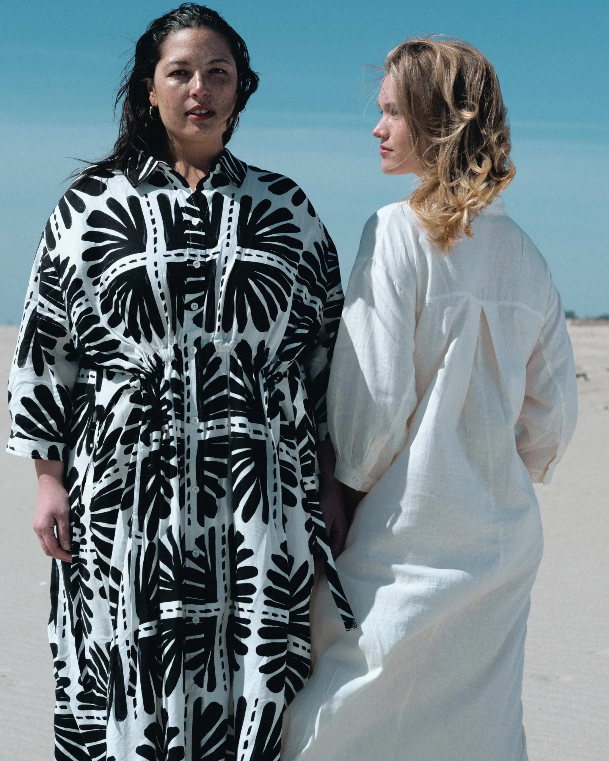 Paros Drawstring Linen Blend Shirtdress Ink Bloom Print