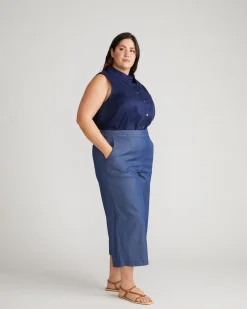 Perfect Tencel Chambray Culottes Midnight Blue