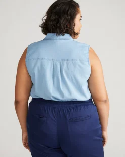 Perfect Tencel Chambray Sleeveless Shirt Morning Blue