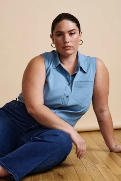 Perfect Tencel Chambray Sleeveless Shirt Morning Blue
