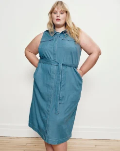 Perfect Tencel Chambray Sleeveless Savannah Shirtdress Cove Blue
