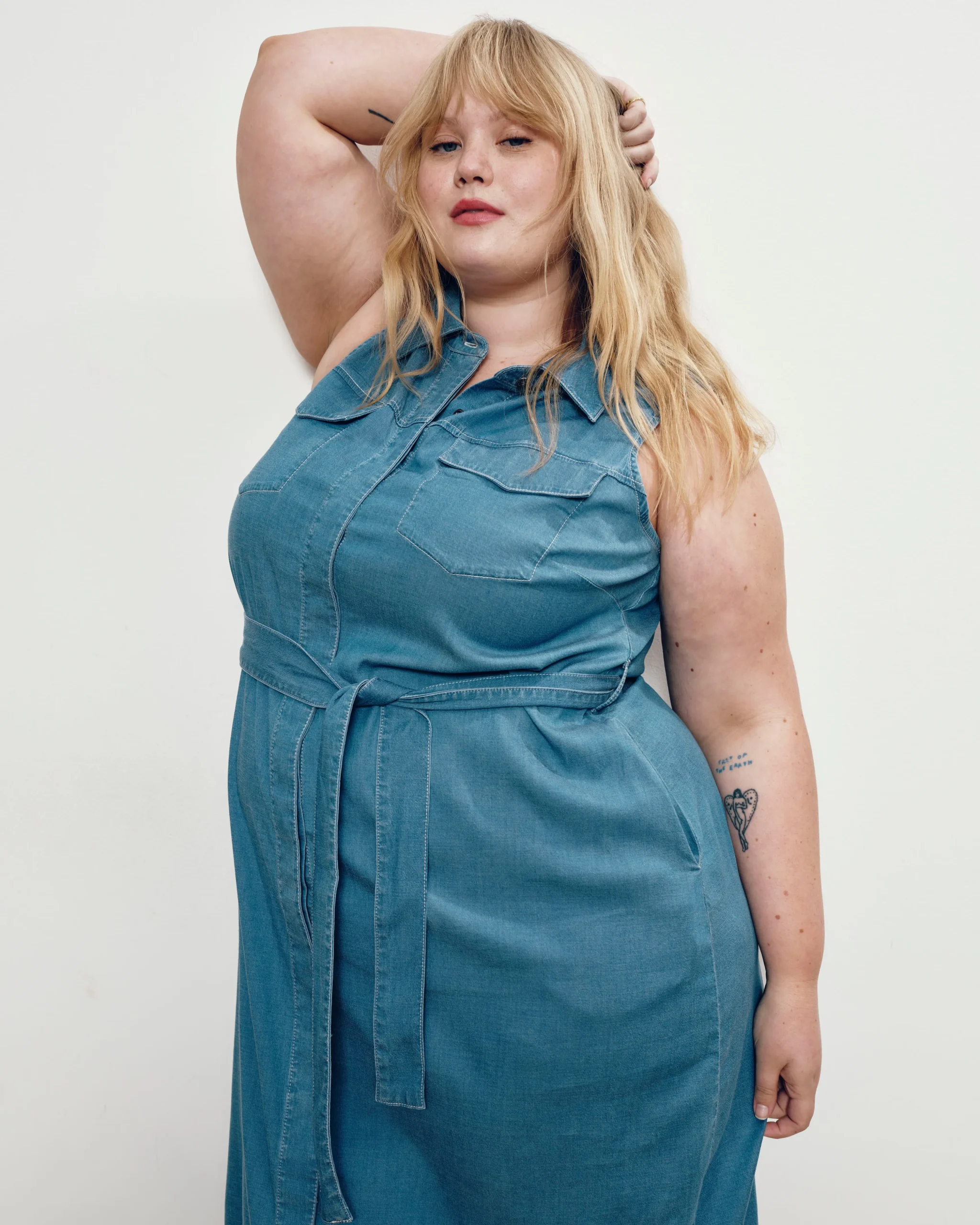 Perfect Tencel Chambray Sleeveless Savannah Shirtdress Cove Blue
