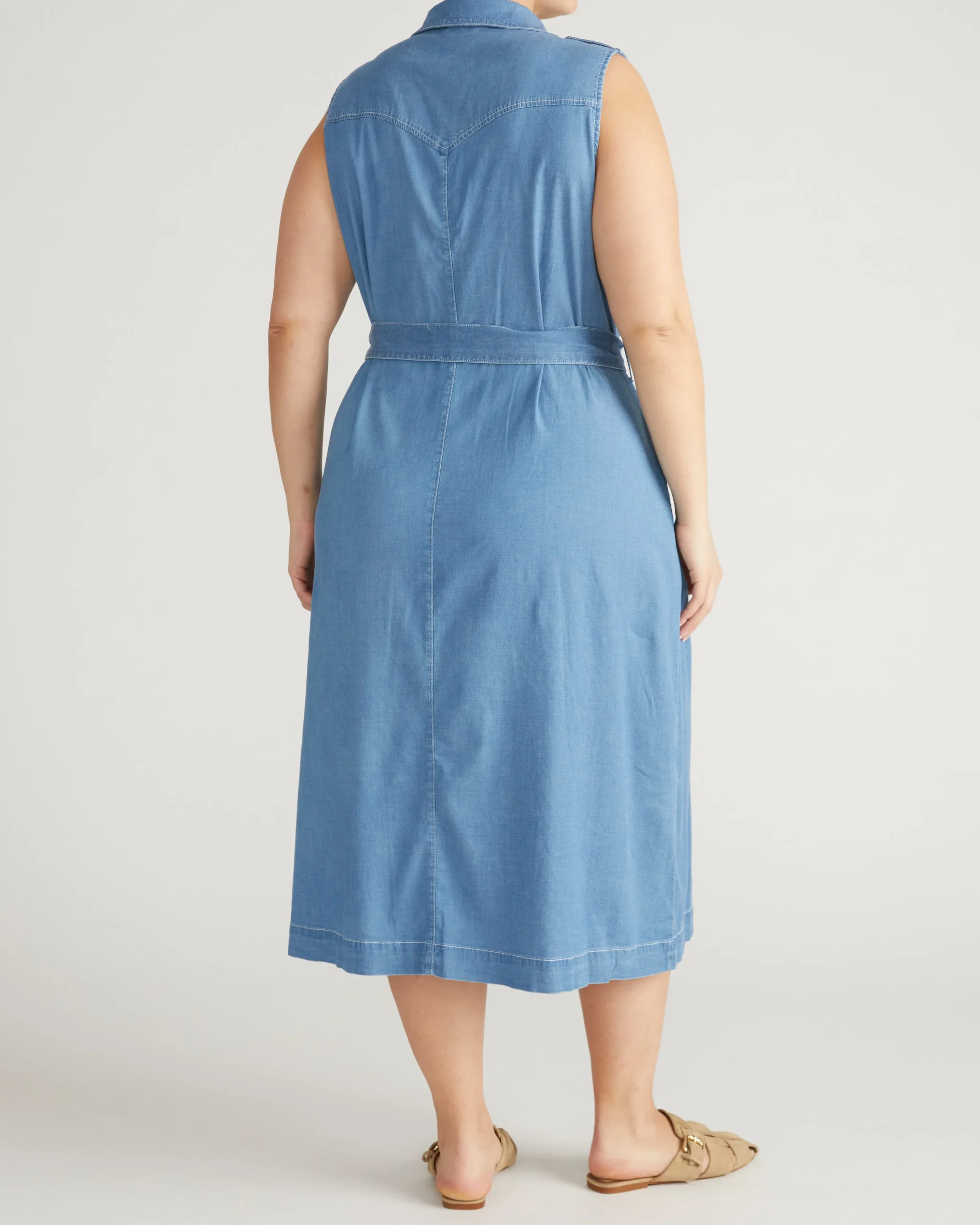 Perfect Tencel Chambray Sleeveless Savannah Shirtdress Cove Blue