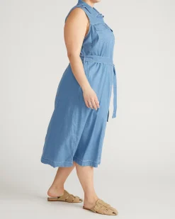 Perfect Tencel Chambray Sleeveless Savannah Shirtdress Cove Blue