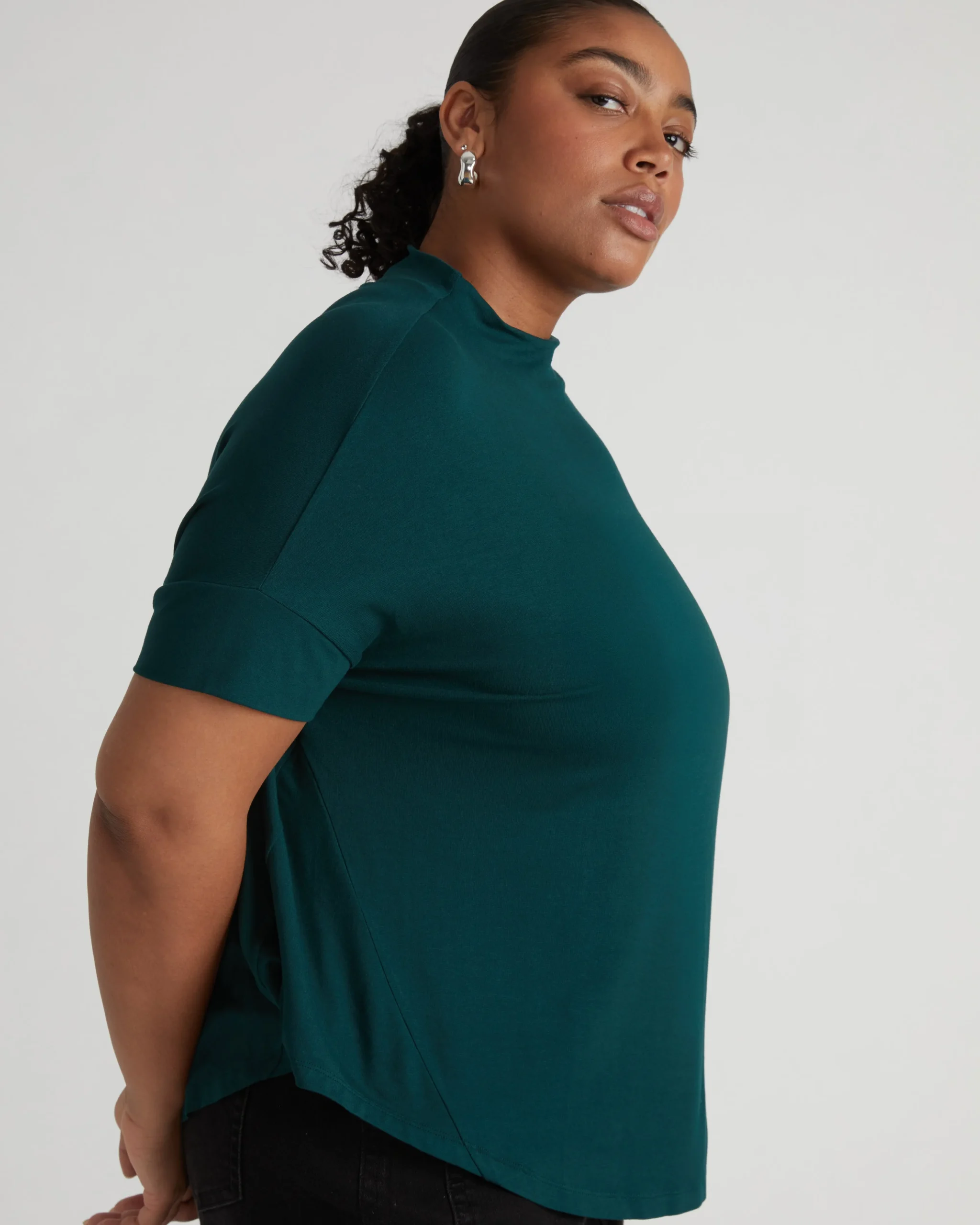 Petra Liquid Jersey Top Forest Green