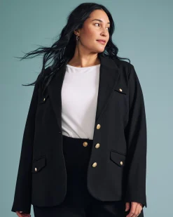 4 Pocket Ponte Blazer Black with Gold Buttons