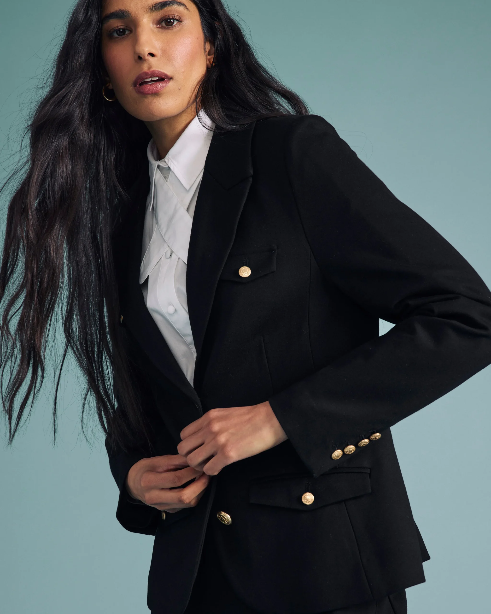 4 Pocket Ponte Blazer Black with Gold Buttons
