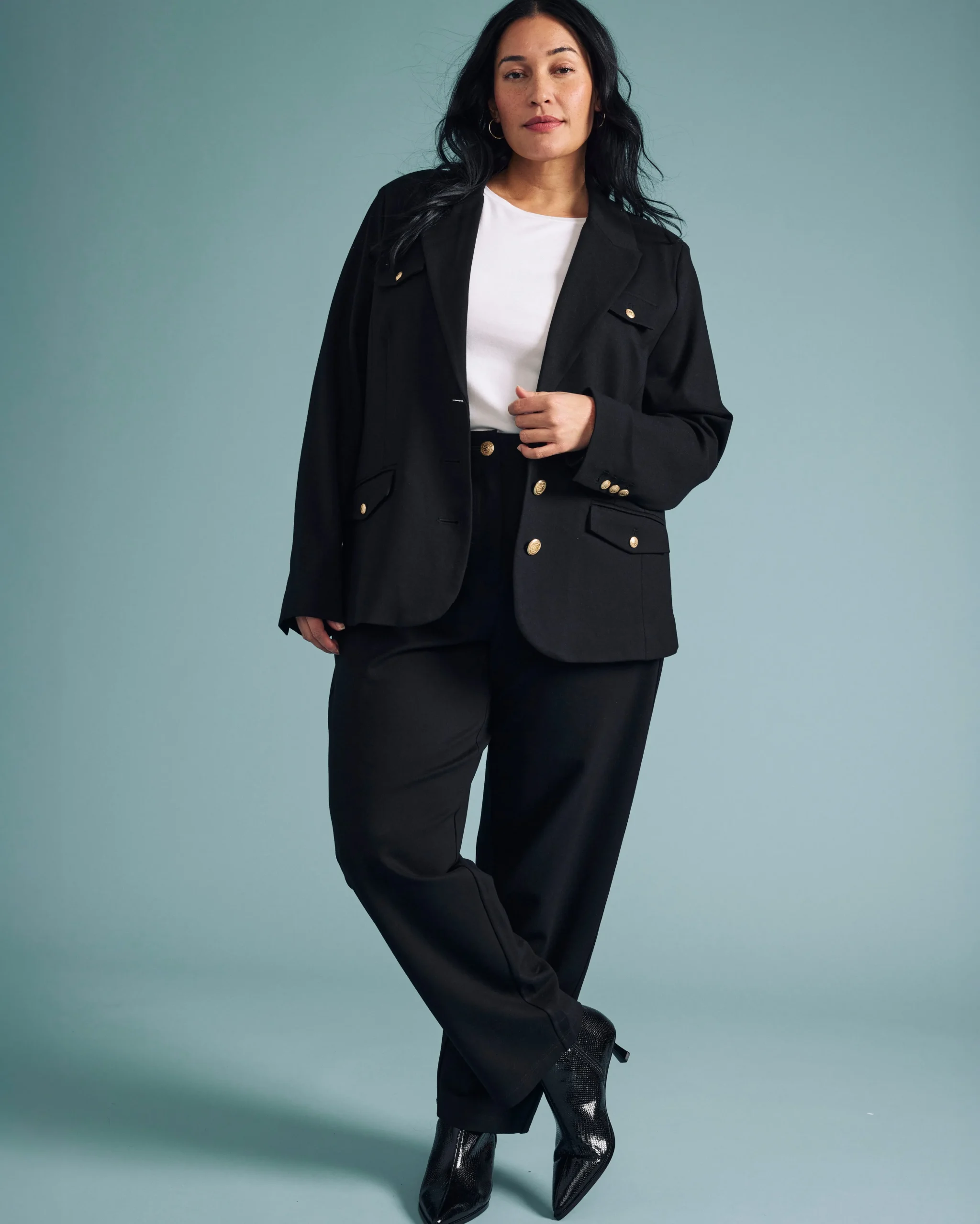 4 Pocket Ponte Blazer Black with Gold Buttons
