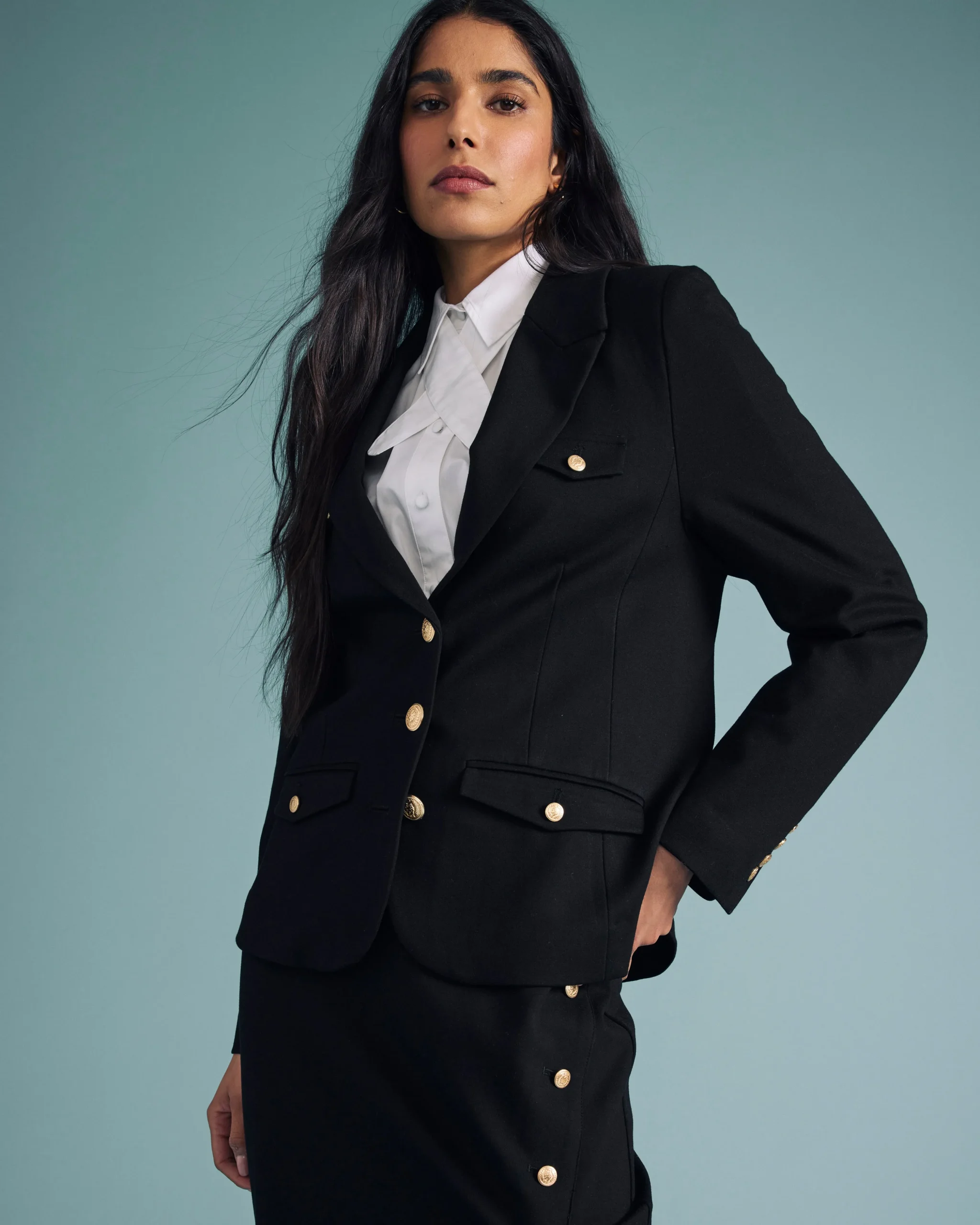 4 Pocket Ponte Blazer Black with Gold Buttons