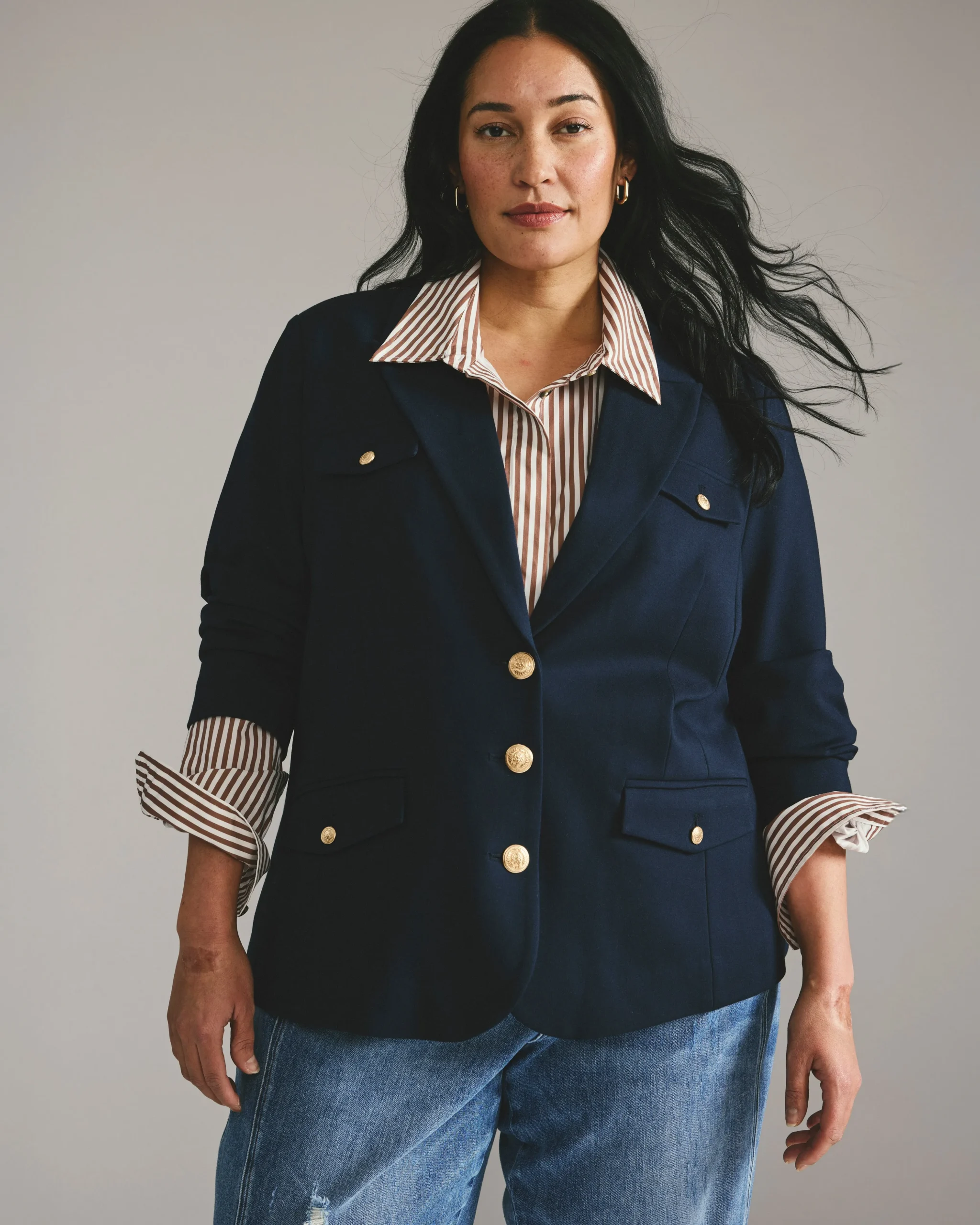 4 Pocket Ponte Blazer Navy with Gold Buttons