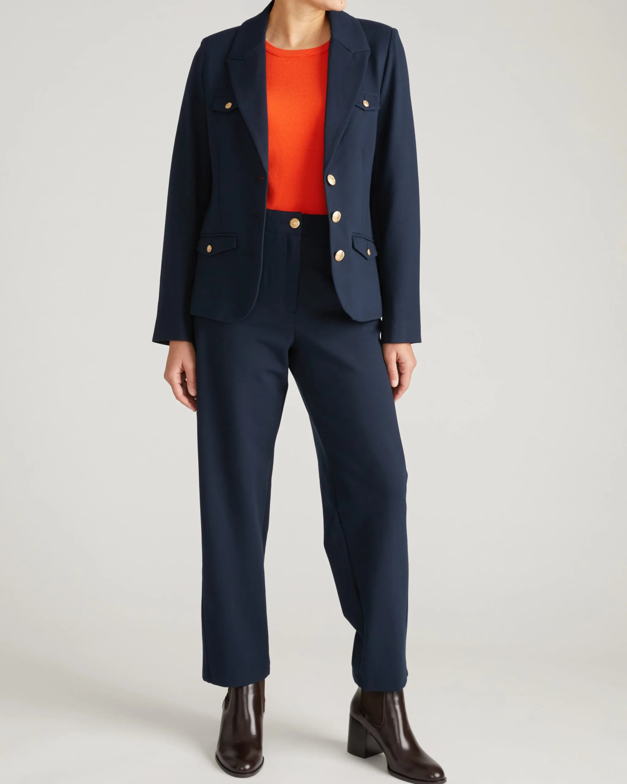 4 Pocket Ponte Blazer Navy with Gold Buttons