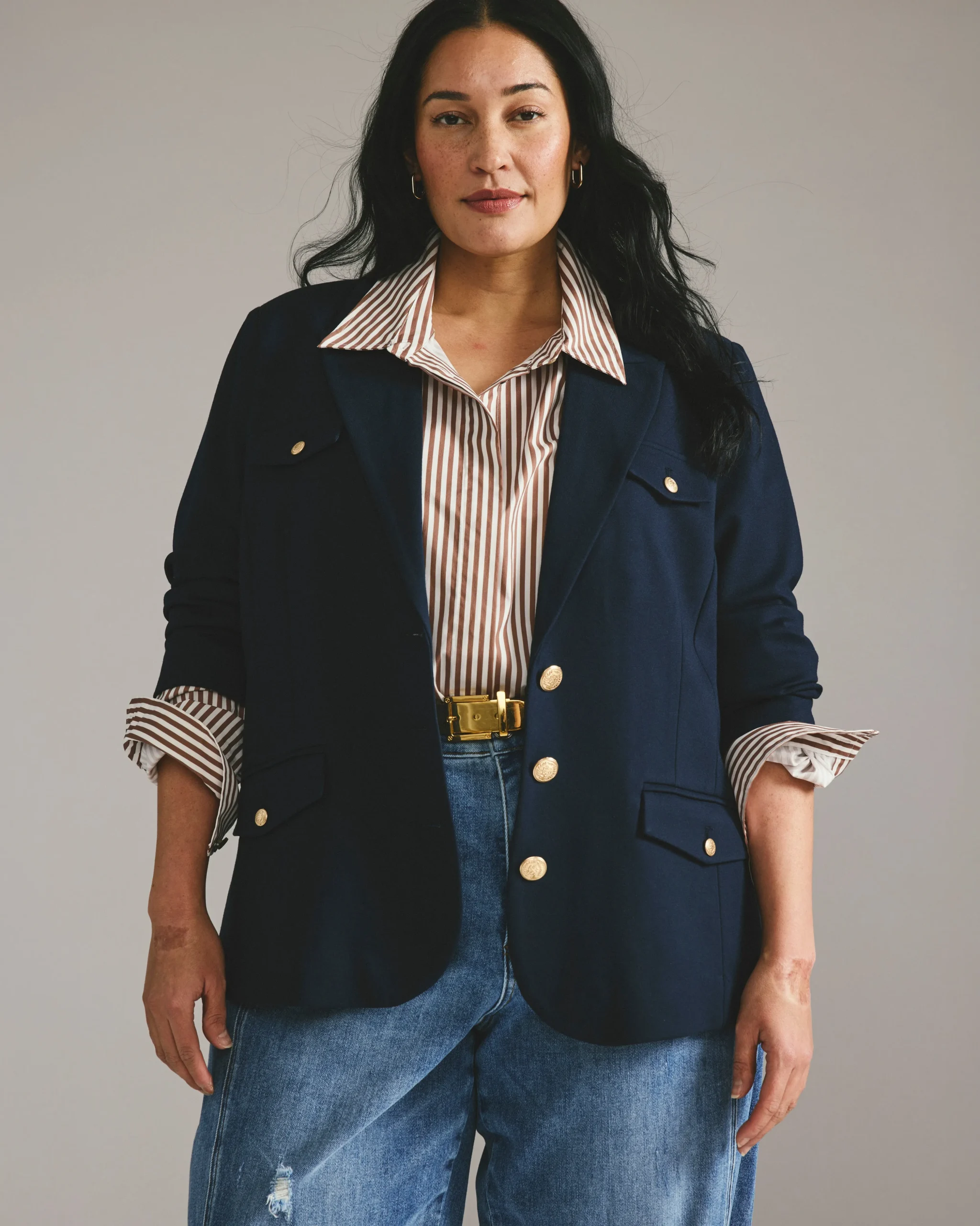 4 Pocket Ponte Blazer Navy with Gold Buttons