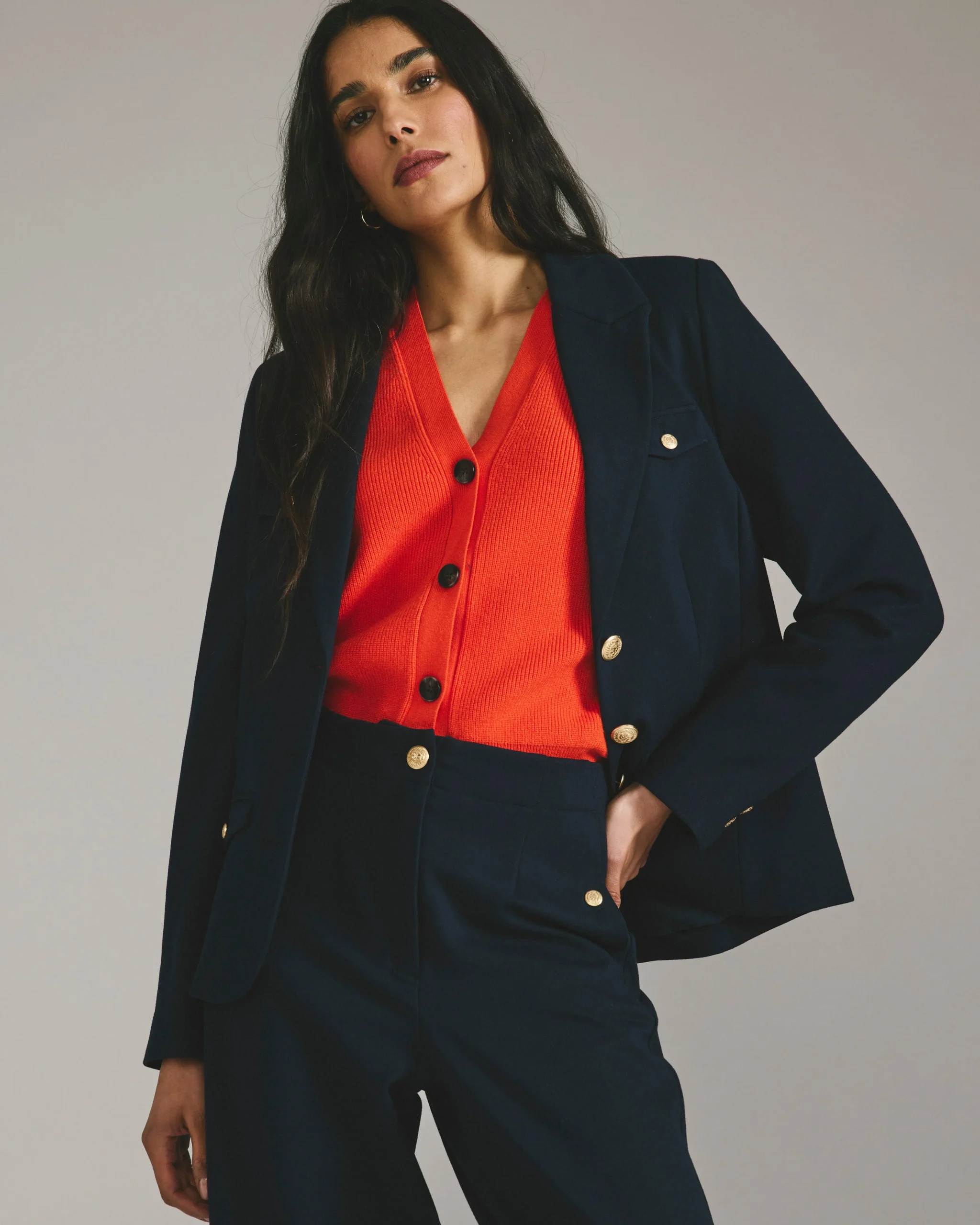 4 Pocket Ponte Blazer Navy with Gold Buttons